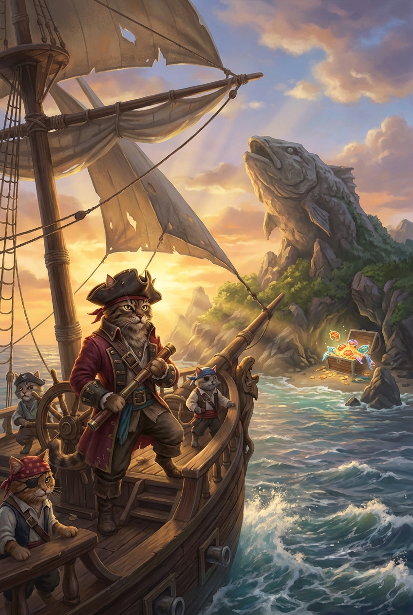 Captain Whiskers and the Pirate Cats — Phone Wallpaper
