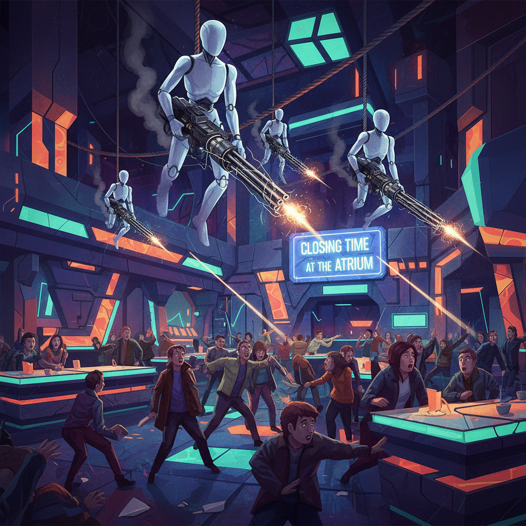 Closing Time at the Atrium — Ch.1: Mannequins descend with cannons