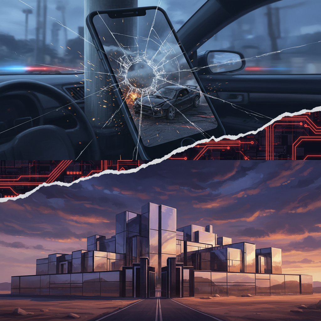 Algorithm for a Car Crash — Ch.1: Vision of Doom, Arrival at the Glass Campus